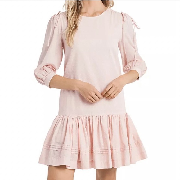 CeCe Clip Dot Ruffle Hem Dress Pink 100%cotton Summer Dress size 4 - Picture 1 of 9